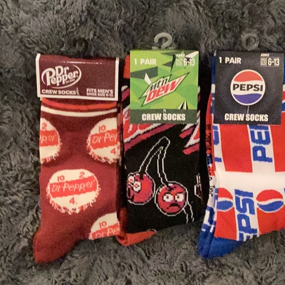 Dr. Pepper, Mountain Dew and Pepsi Socks Set